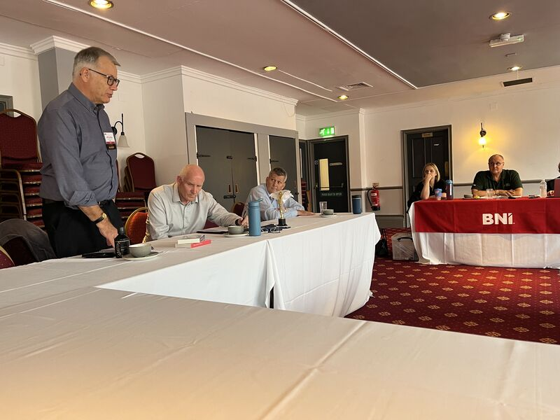 A Hampshire All Stars member speaking during the Friday morning BNI meeting at The Bear Hotel